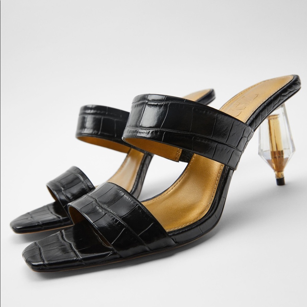NWT Zara geometric methacrylate heel sandal size 38/7.5